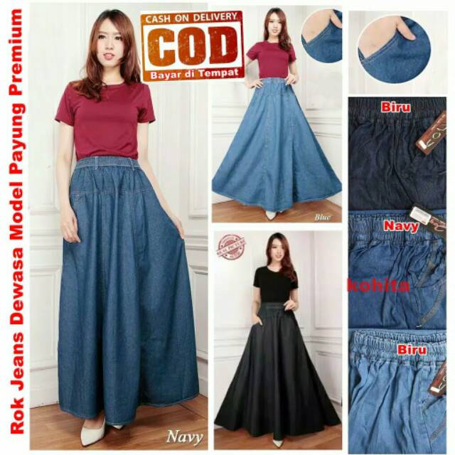 Rok Wanita Payung - Soft Jeans ( Standar-Jumbo)