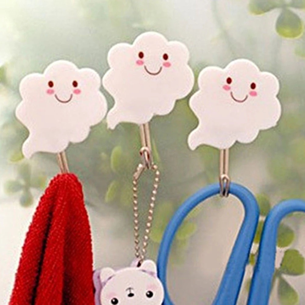 [Home Creative Cloud Shaped Strong Sticky Wall Mounted Storage Hooks] [Multifunction Bathroom Kitchen Self Adhesive Nail-Free Door Hanger Hook]