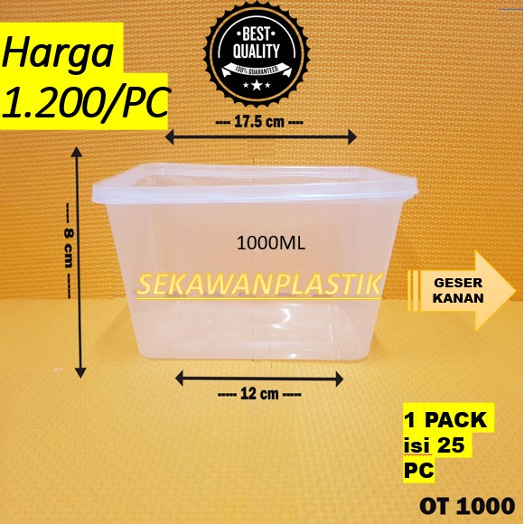 Kotak Makan Plastik 1000ML THINWALL RECTANGLE / Food Container / isi 25 / OTIPACK OT1000