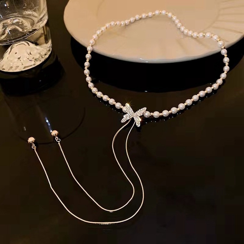 Kalung Choker Liontin Kupu-Kupu Rumbai Panjang Bahan Logam Dapat Disesuaikan Gaya Korea Untuk Wanita