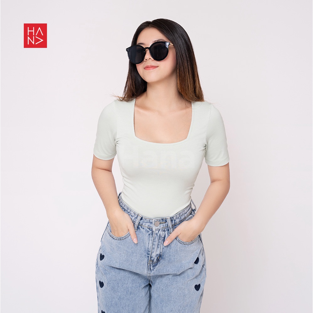 HanaFashion JKT - Martina Basic T Shirt / Kaos Crop Top Murah Wanita Square Neck - TS177