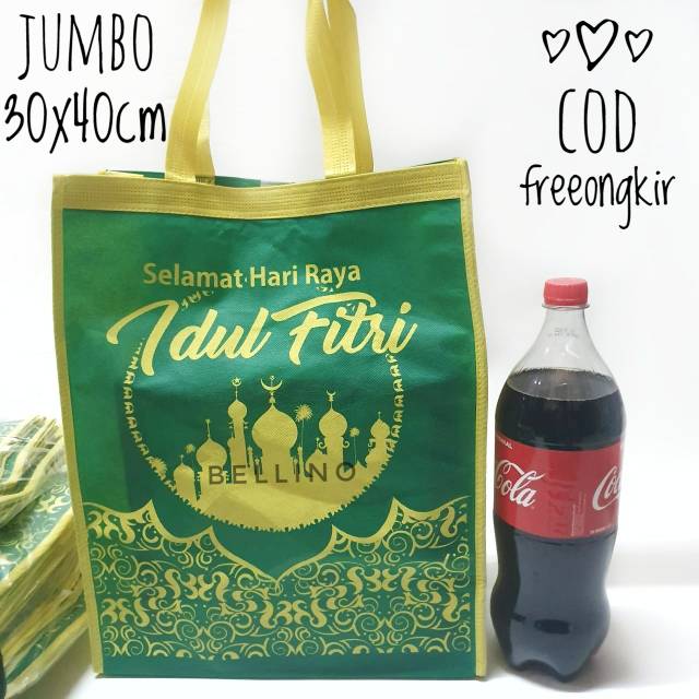 

Goodie Bag Tas Lebaran Press Tapak Bawah Jahit Full Jumbo 30x40cm Bahan Tebal Spundbond Idul Fitri