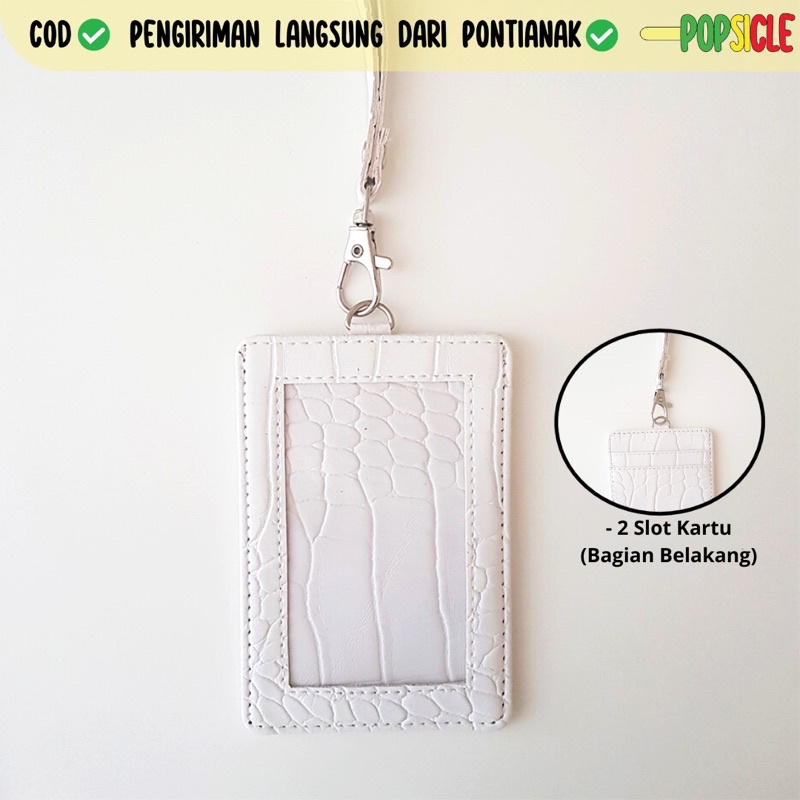 

ID Card Flashee Croco Warna Putih Name Tag Card Holder Crocodile Kulit Lanyard Kerja Kulit PU Leather Lanyard