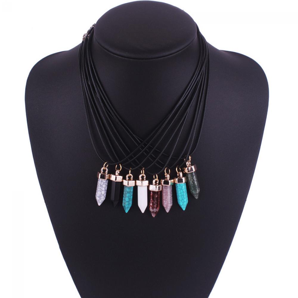 ROW Fashion Crystal Jewelry Hexagonal prism Necklace Women Synthetic Healing Point Chakra Pendant Chain Quartz/Multicolor