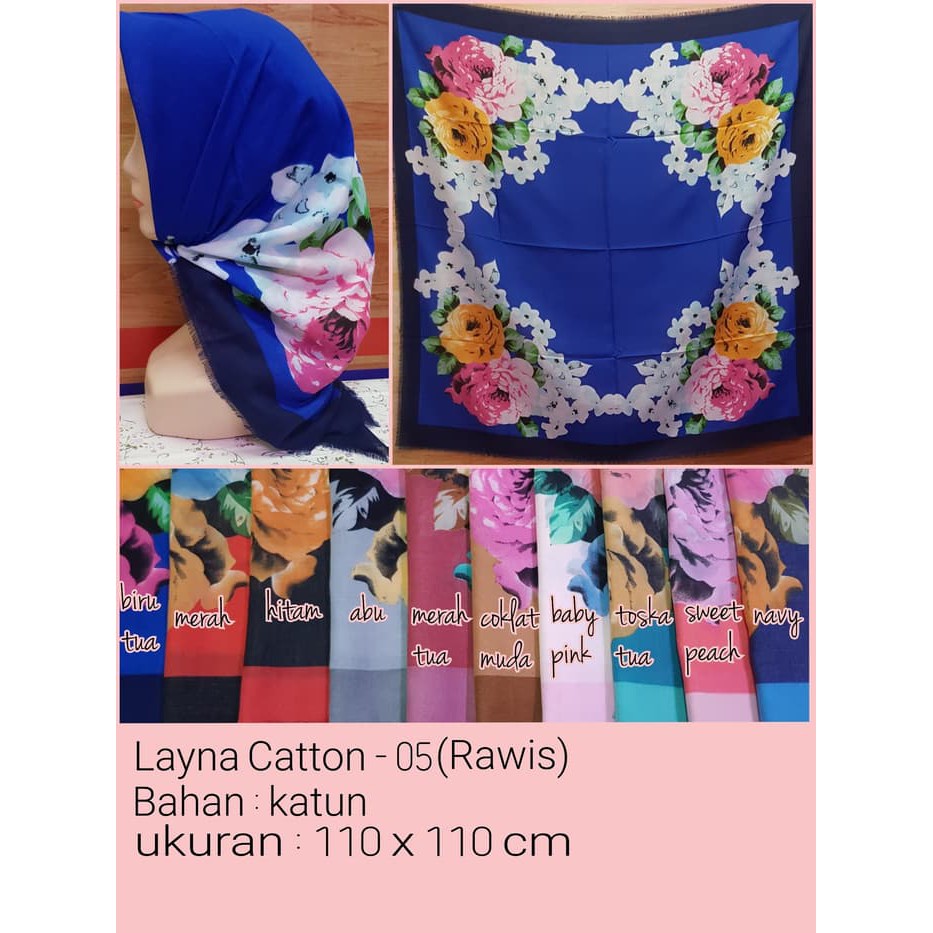 Jilbab Segi Empat Katun Motif Bunga LAYNA - SERI : 05