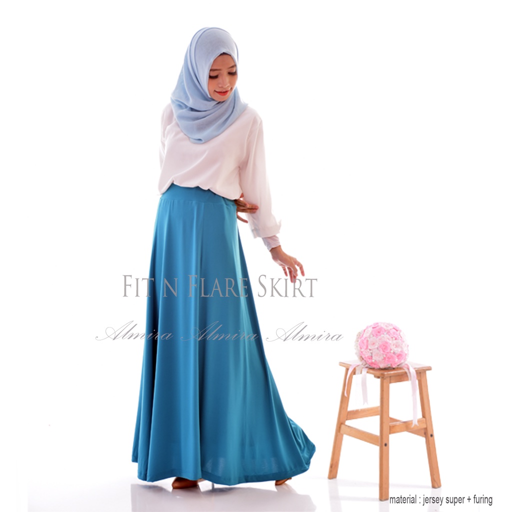 Rok Panjang Polos Ironless  Maxi Skirt Model A line Fit n Flare Rok Jersey Almira Griyaraditya