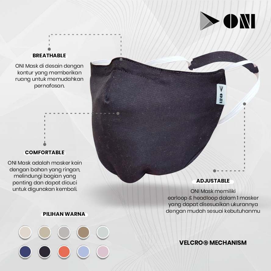 Oni Mask - Black - Masker Hijab - Dapat Dicuci