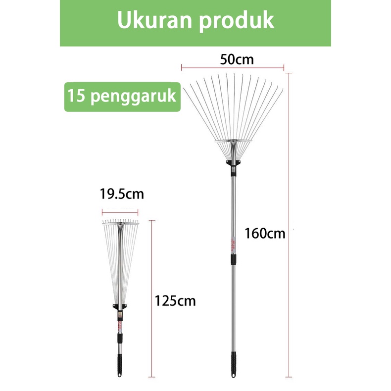 Penggaruk Daun Teleskopik Rake Taman Penggaru Taman Dapat Diperpanjang Daun