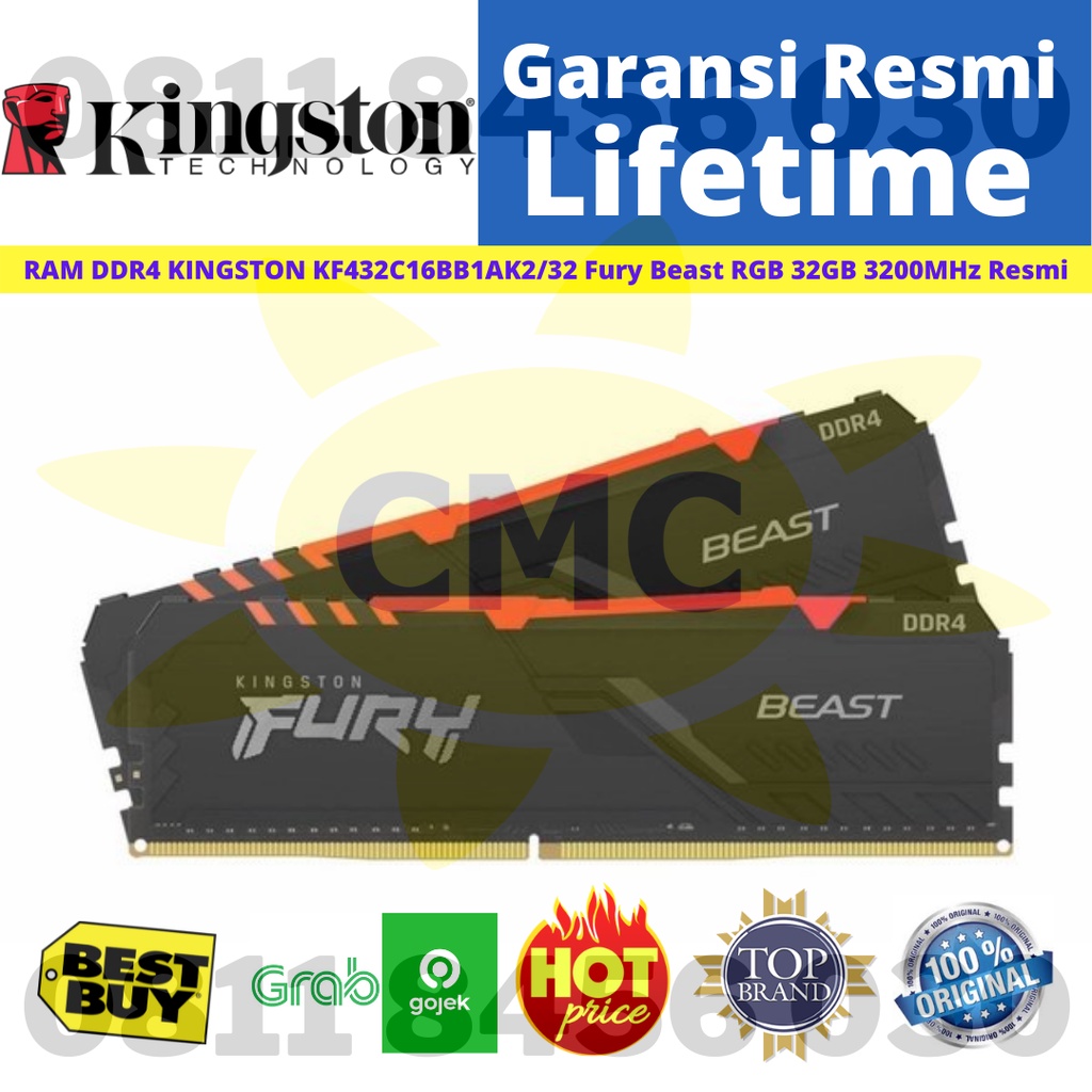 RAM DDR4 KINGSTON KF432C16BB1AK2/32 Fury Beast RGB 32GB 3200MHz Resmi