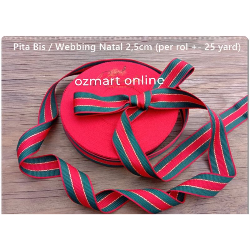

pita grossgain grossgrain webbing natal hijau merah 2.5cm / 25 yard