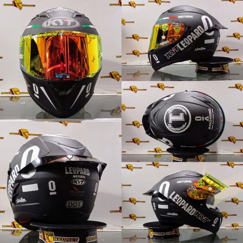 Helm kyt falcon black doff paket ganteng costum Red BuLL-DOFF WH/Leopard/GOLD