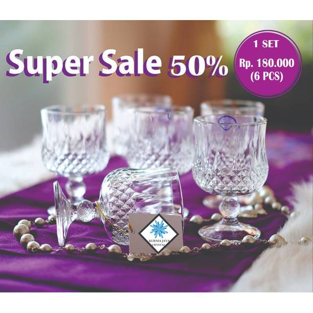 Gelas Kristal 1 set 6/ Gelas antik