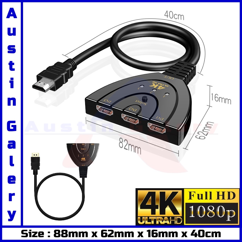 HDMI Switch 3 Input 1 Output Full HD1080P TO 4K UltraHD Untuk HDTV PC Laptop X BOX