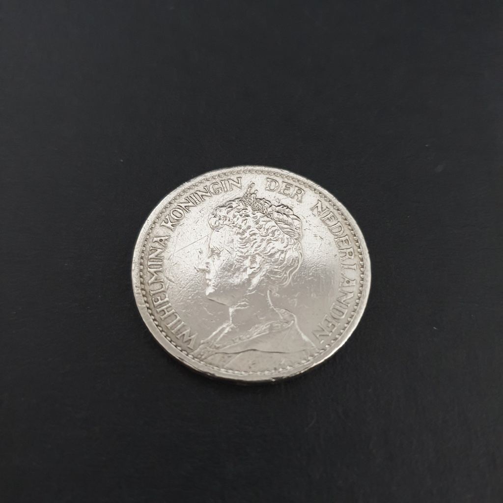 Uang Koin Perak  Belanda 1 Gulden Wilhelmina Tahun 1910-1917