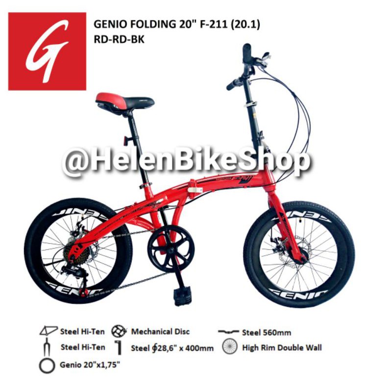 (KhususGo-Send atau Grab, JNE Trucking dan Kargo)Sepeda Lipat Genio 20 inch F 211