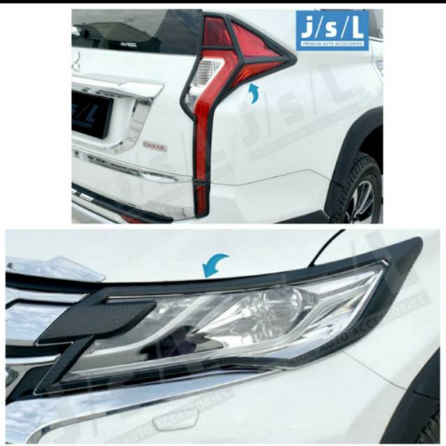 Paket garnish lampu depan dan belakang all new Pajero sport 2016 Hitam &amp; Chrome &amp; Carbon jsl