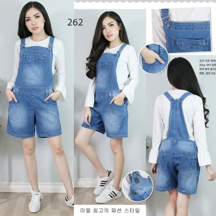 JUMPSUIT   Baju Jumpsuit Overall Celana Kodok Pendek Jeans Lentur Super Jumbo 5XL     IWAZAH OFFICE