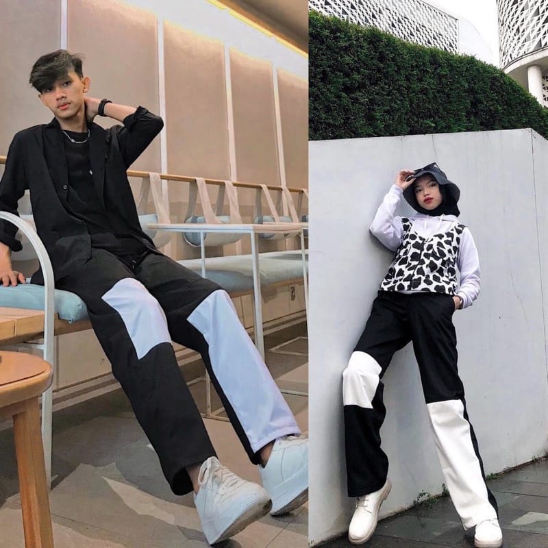 BEFAST - ZEC OOTD wanita Celana Kulot EUNE / Kulot Wide leg Monochrome / Celana Panjang Unisex / Celana Combinasi Warna / Celana Kekinian 2021 / Celana OOTD Fashion Unisex