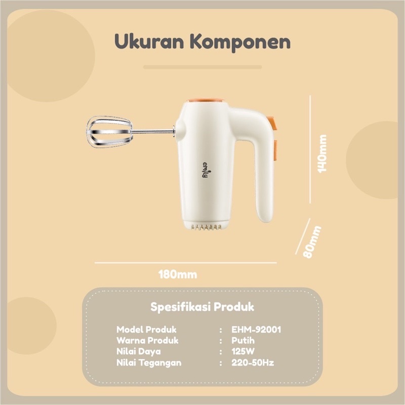 EMILY Hand Mixer | Electric Multifunctional Hand Mixer | Alat Pengaduk Adonan