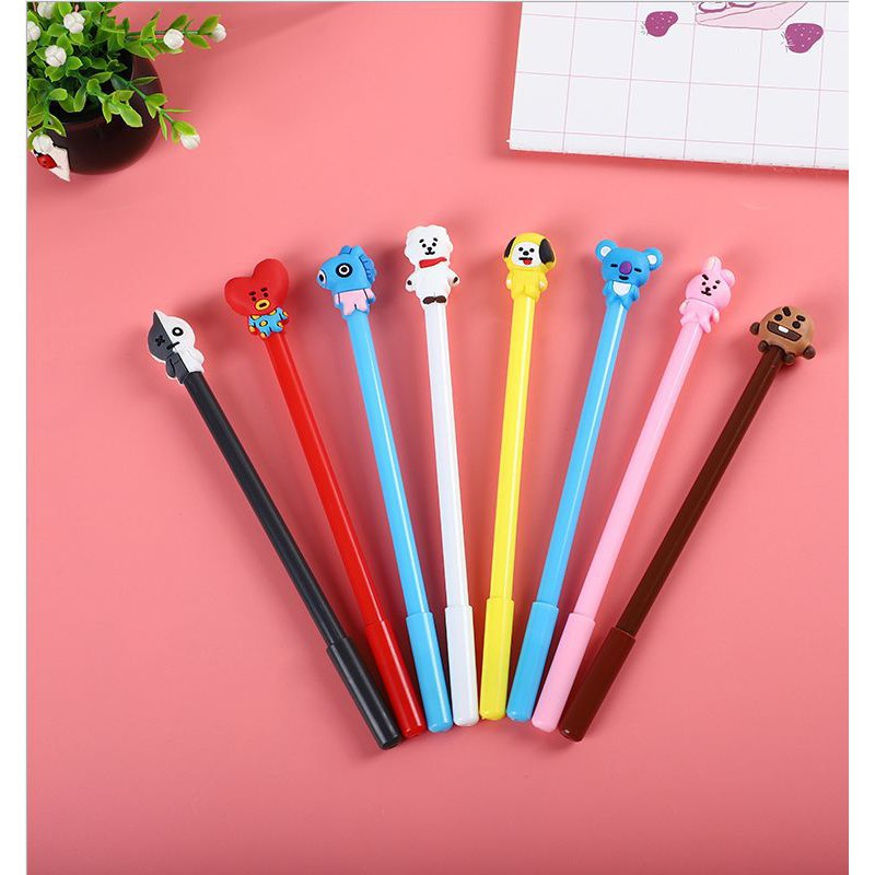 

SOS Pulpen Cute Character Black ink Gel Pen Pena BTS ARMY Stationary Padang Import