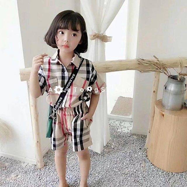 Baju anak cewek burberry import kemeja anak cewek perempuan setelan anak import