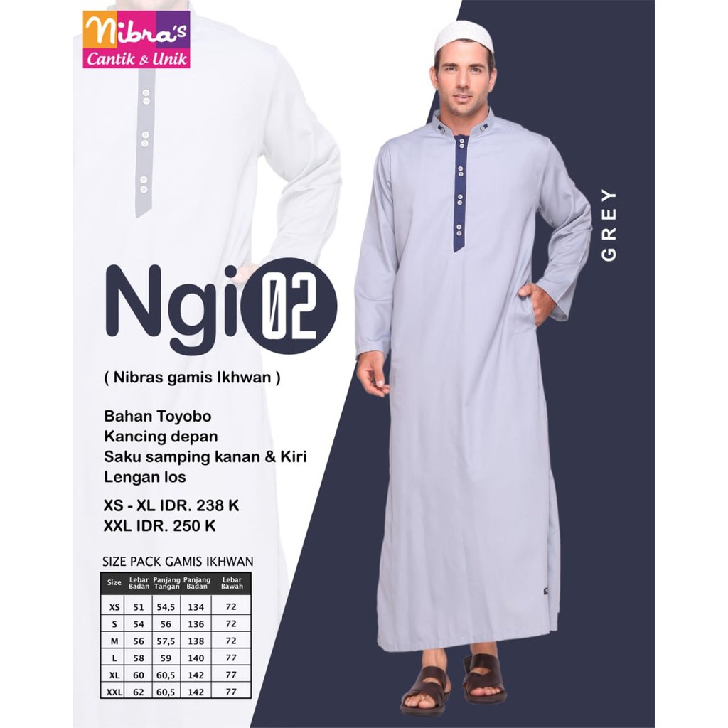 Baju Gamis Terkini Gamis Pria Terbaru Nibras Ngi 02 Grey Original Desain Elegan Shopee Indonesia