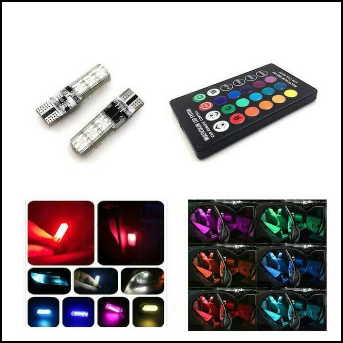 2Pc Lampu Senja Led Rgb T10 5050 Smd 16 Warna Motor Dan Mobil Plus Rem