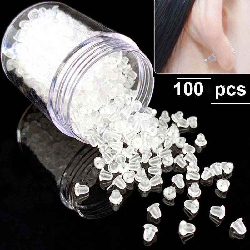 100 Pcs Anting Punggung Ear Stopper Back Stoppers for Stud Earnuts Ear Plugs Earrings Karet Penyumbat Telinga Lembut Karet Silikon DIY Aksesoris Anti-drop
