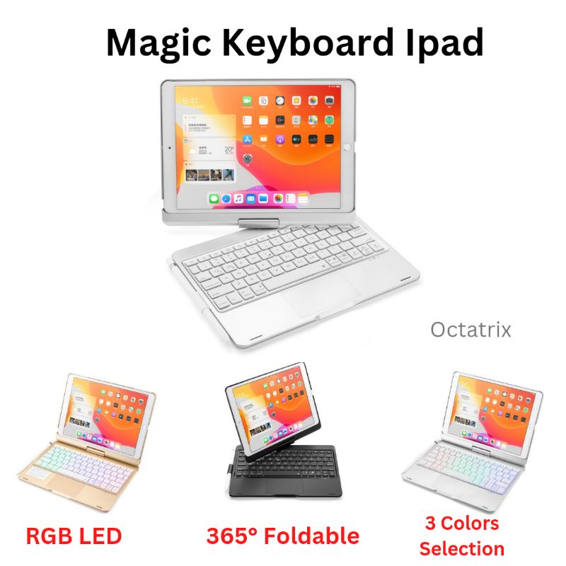 Ipad Magic Keyboard RGB Backled 360 Foldable Smart Keyboard with Touchpad for Ipad 10.2 Gen 7 8 9 10.5 Inch