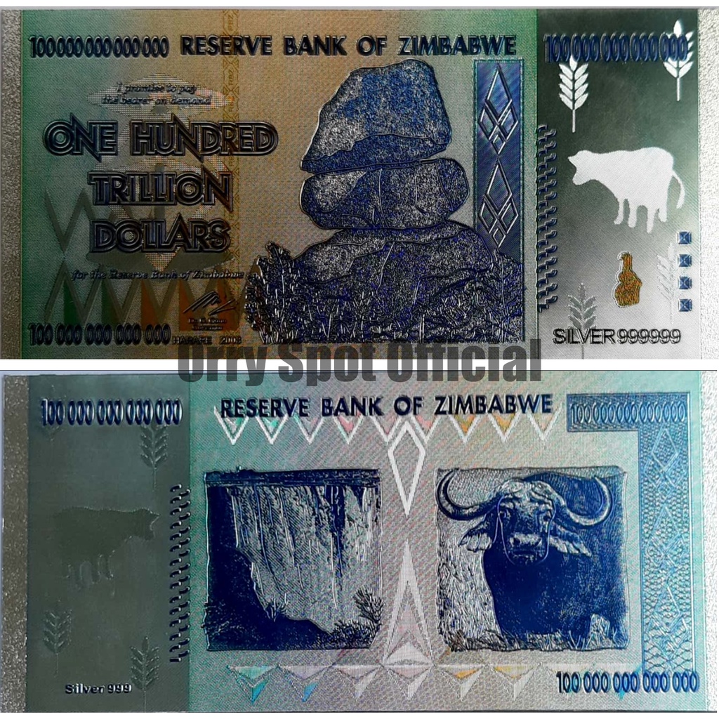 UANG GOLD FOIL SUPER LANGKA ZIMBABWE 100 TRILIUN DOLAR BLUE + SERTIFIKAT