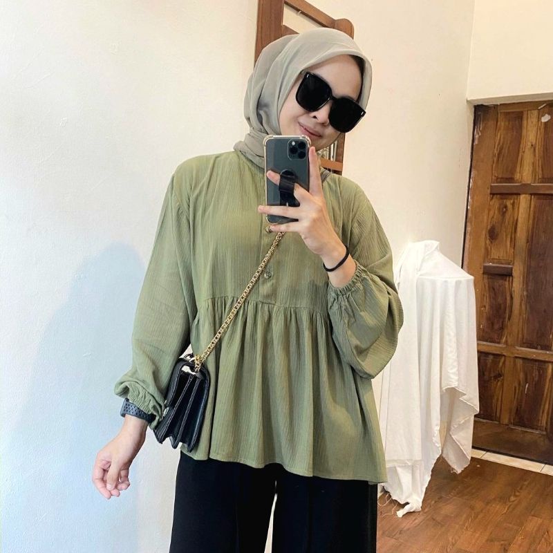 Raisa Blouse Crinkle Rayon Premium Rania Top Blouse Wanita Atasan Crinkle Kemeja Remaja Dewasa