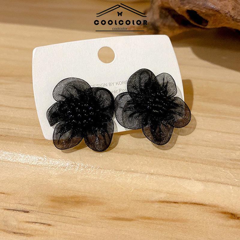 COD❤️1 Pasang anting bunga hitam Korea Musim Gugur Dingin Hitam Kasa Retro Gaya Cina  Anting Tusuk Motif Vintage Fashion Impor Murah Wanita Aksesoris