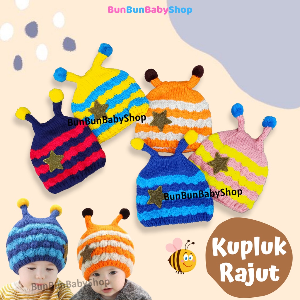 Topi Rajut IMPORT +6 Kupluk Bayi Star Lebah Bulu Lucu Unisex New Born Perlengkapan Bayi Baru Lahir Cowo Cewe