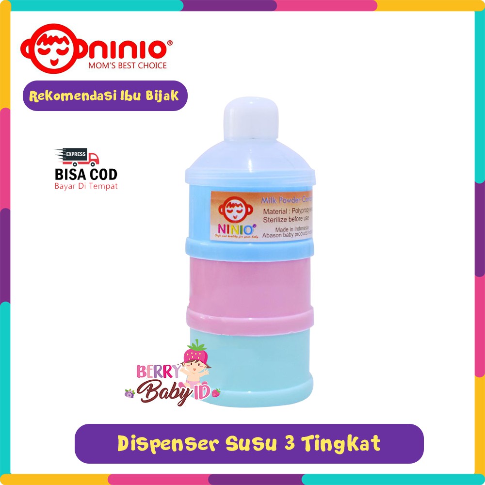 Ninio Tempat Dispenser Susu Bayi Milk Powder Dispenser 3 Susun Tingkat Berry Mart