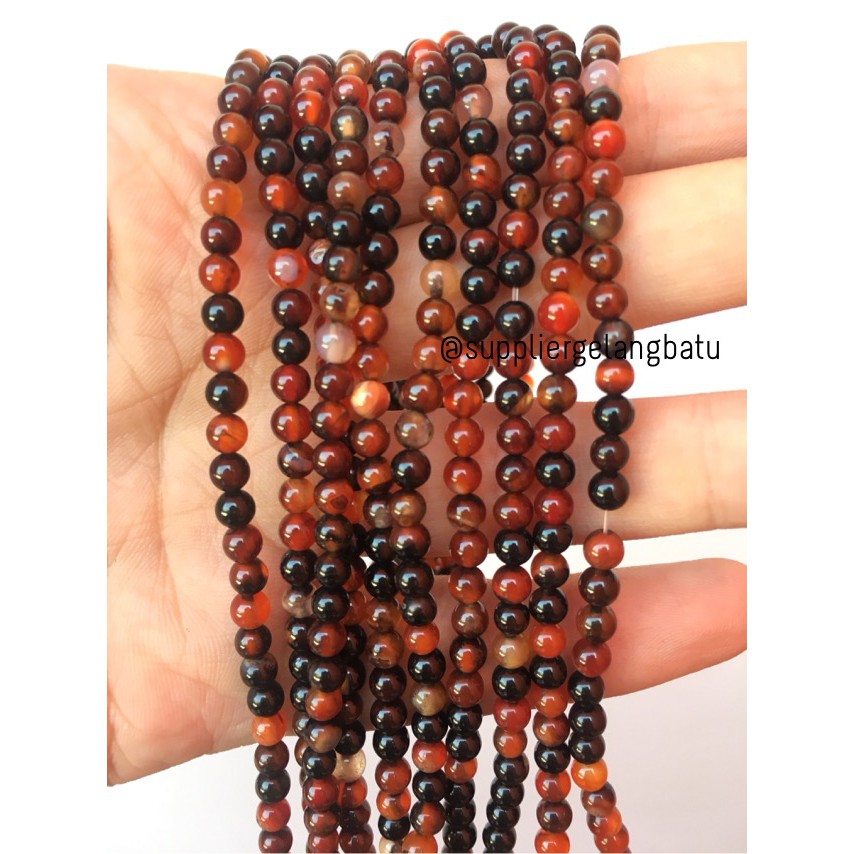 batu 4mm black red carnelian bahan aksesoris manik fashion rajut akik supplier kerajinan grosir