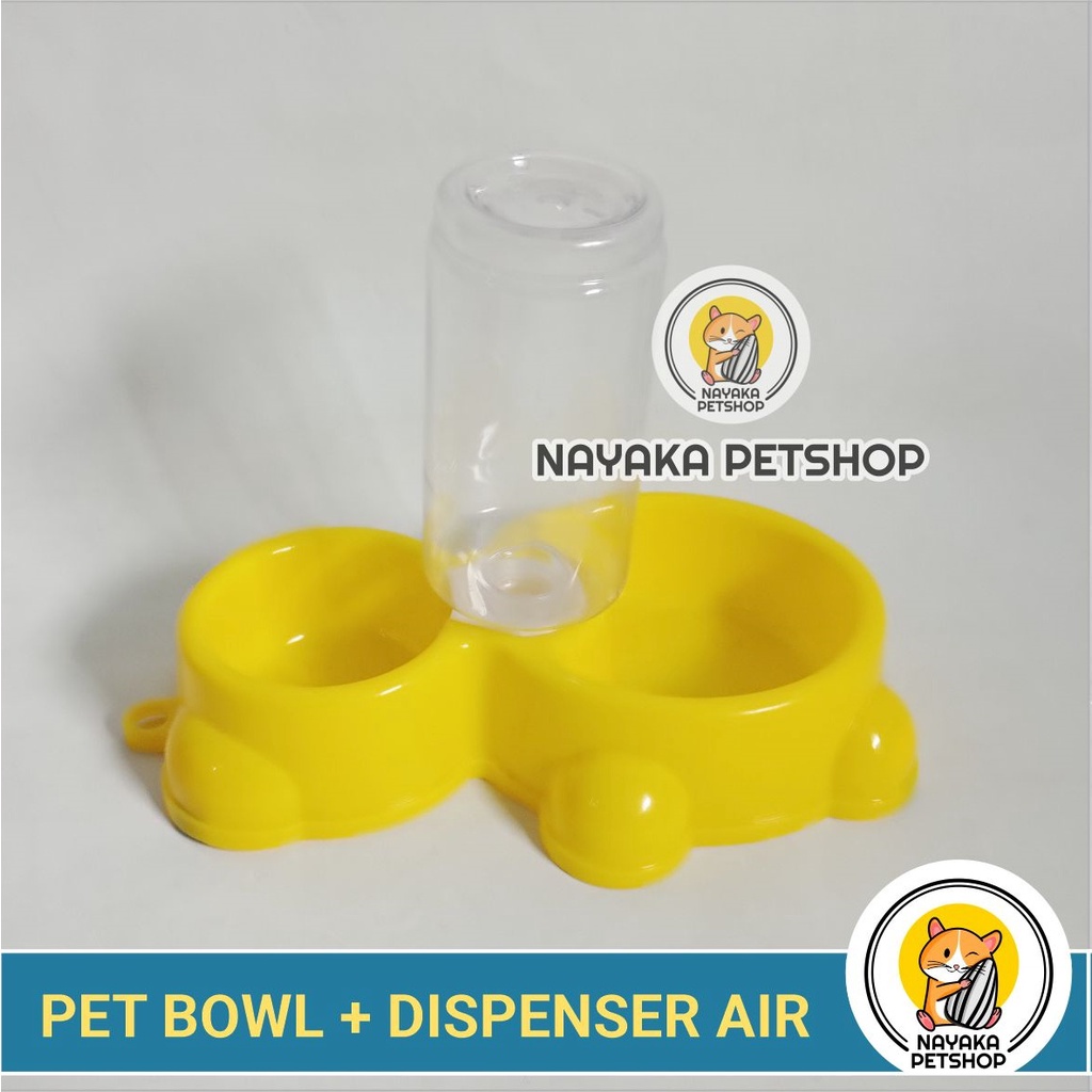 Pet Bowl Dobel Tempat Wadah Makan Botol Dispenser Minum Kucing Kelinci