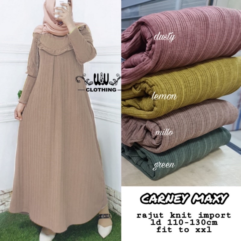 Gamis Carney maxy material rajut knit import Ld 110-130cm fit to XXL
