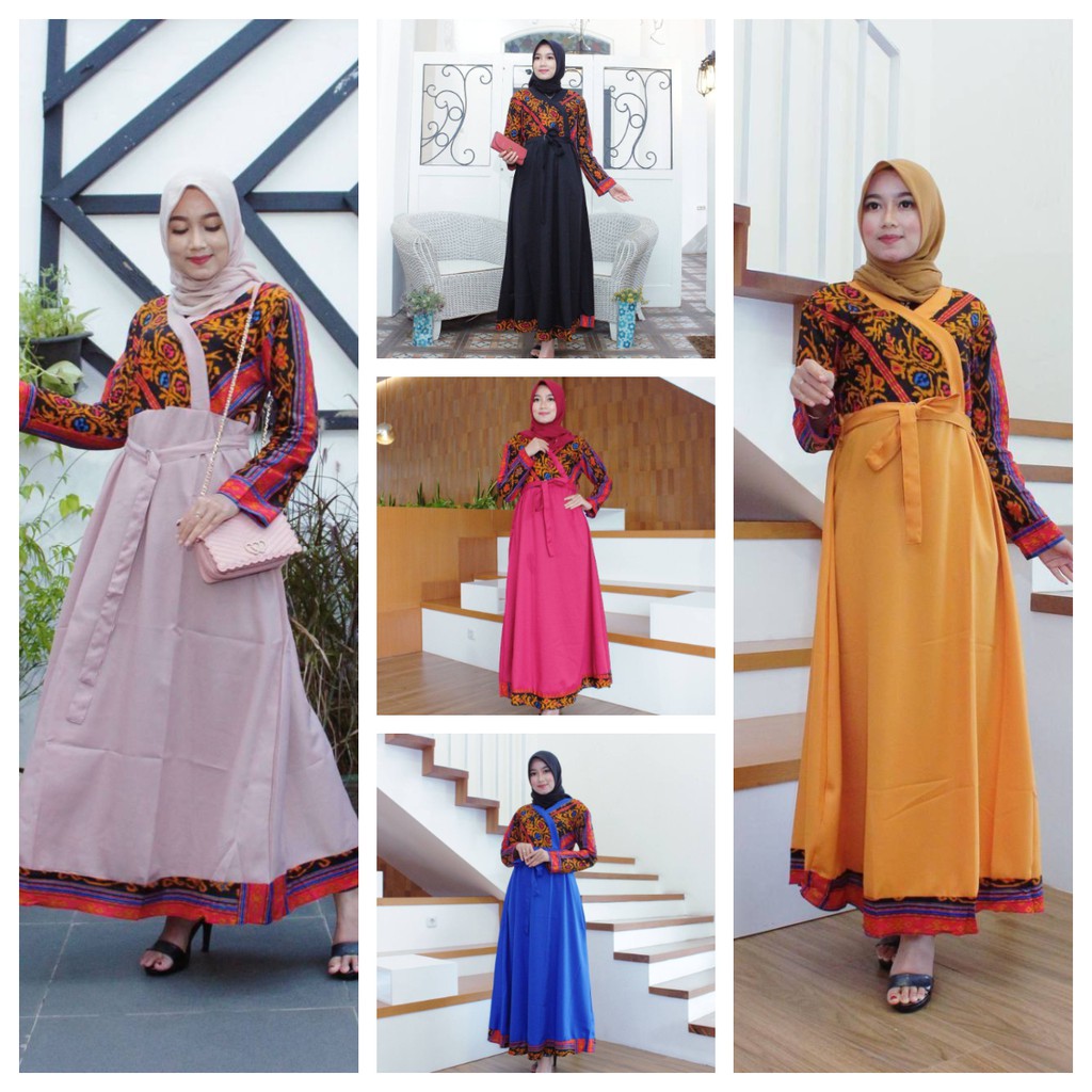 Gamis Batik Wanita Modern Kombinasi