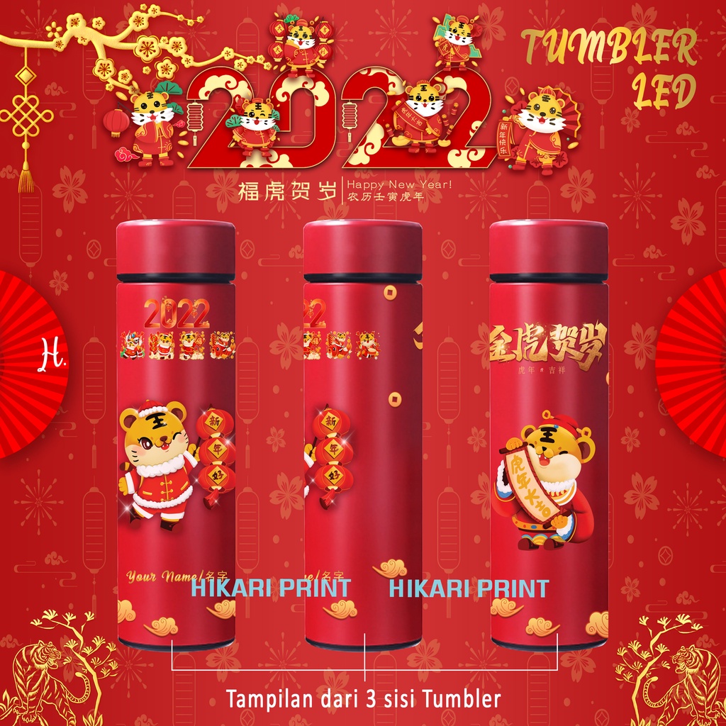 Hikari Print TUMBLER IMLEK BOTOL MINUM TAHUN BARU IMLEK TUMBLR HAMPERS CHINESE NEW YEAR TAHUN HARIMAU 2022 HADIAH UNIK KADO  TERMOS HAPPY CHINESE NEW YEAR EDITION TUMBLER LED PRINT UV TUMBLER STAINLESS STEEL TAHUN BARU 500ML BOTOL MINUM IMLEK BOTOL CNY-Imlek Merah-H