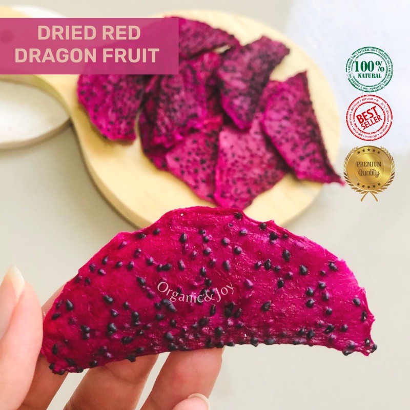 Organic&amp;Joy• Dried Red Dragon Fruit/Buah Naga Kering (tanpa gula,snack sehat,camilan anak)