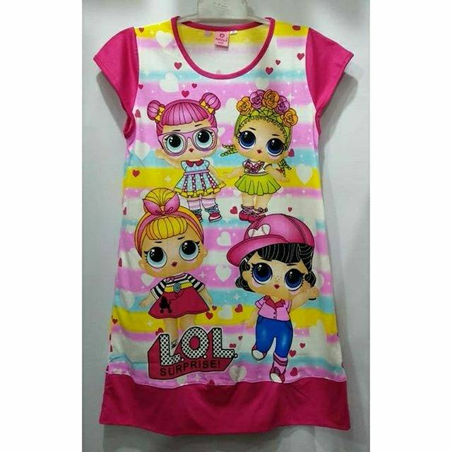 Baju tidur daster anak cewek kaos katun LOL usia 9 10tahun Baju tidur daster anak cewek kaos katun LOL usia 9 10tahun