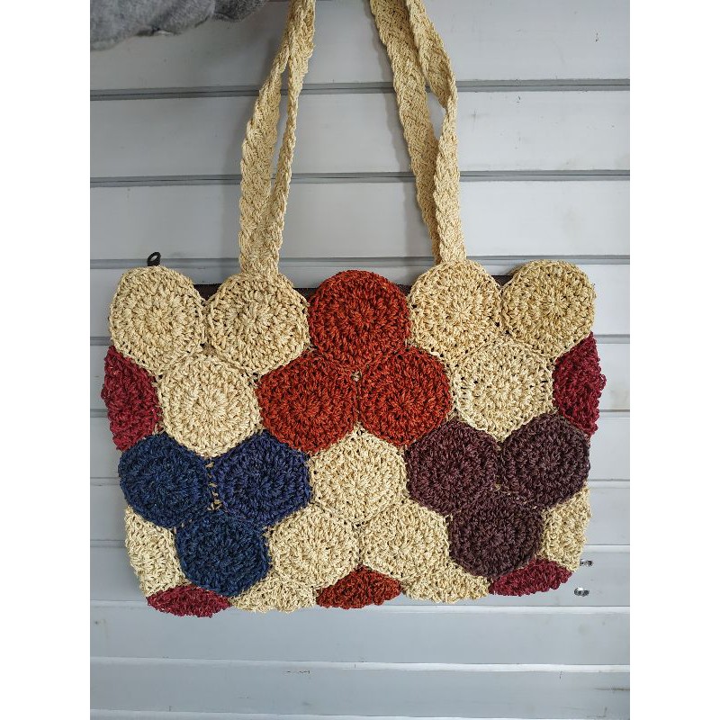 Tas Rajut Serat Agel /Gajih Konblok / Tas Tote / Tas Rajut