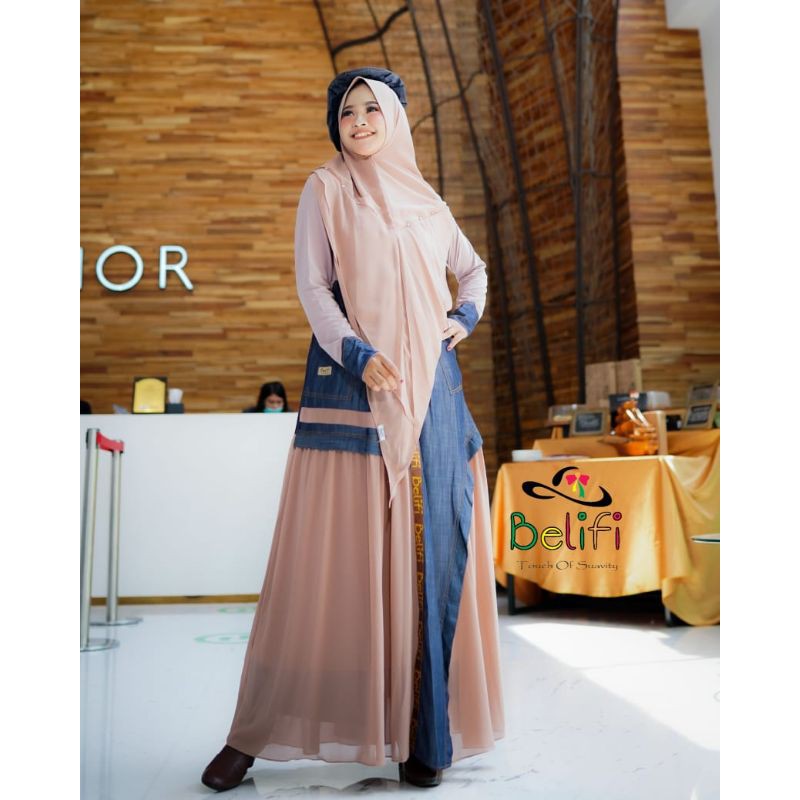 gamis syari denim baheeja keren cantik casual denim jalan premium butik original belifi real pict