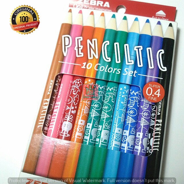 

Pulpen / Ballpoint / Pena Fineliner Zebra Penciltic 1 Set 10 Warna