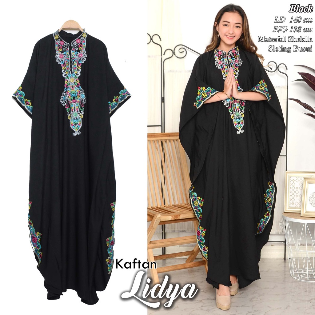 B&R Kaftan Lidya / Kaftan kerancang bordir / Sleting Busui / Material Shakila