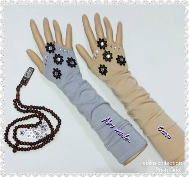 Handshock CIN2 SALWA manik&quot;/flower hitam salwa aplikasi manik_manik cantik/manset muslimah