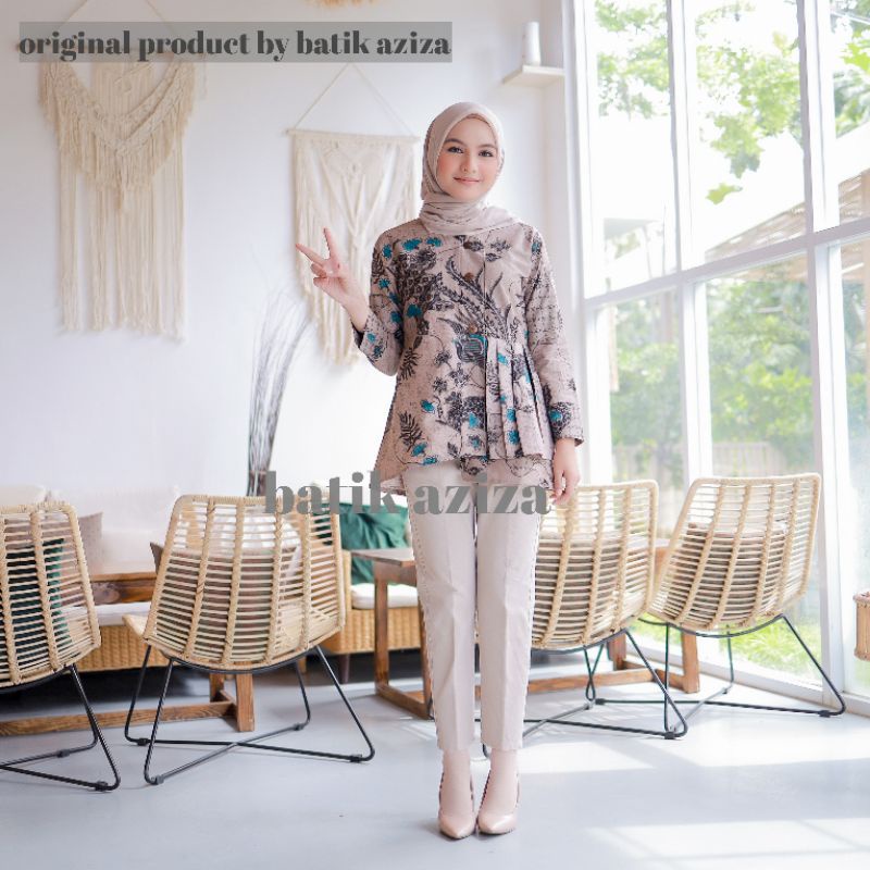 Atasan Batik Wanita Modern Terbaru Blouse Batik Wanita Lengan Panjang Motif Yasmina Batik Aziza