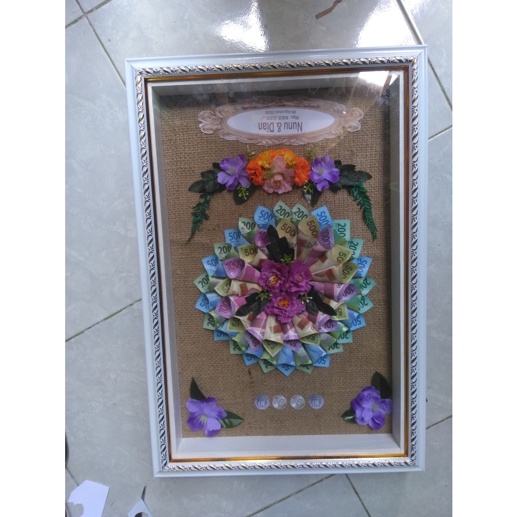 Kado Mahar Uang Bunga Goni Ukuran 30x40 cm Custom Gambar Tanpa Pigura Unik dan Murah