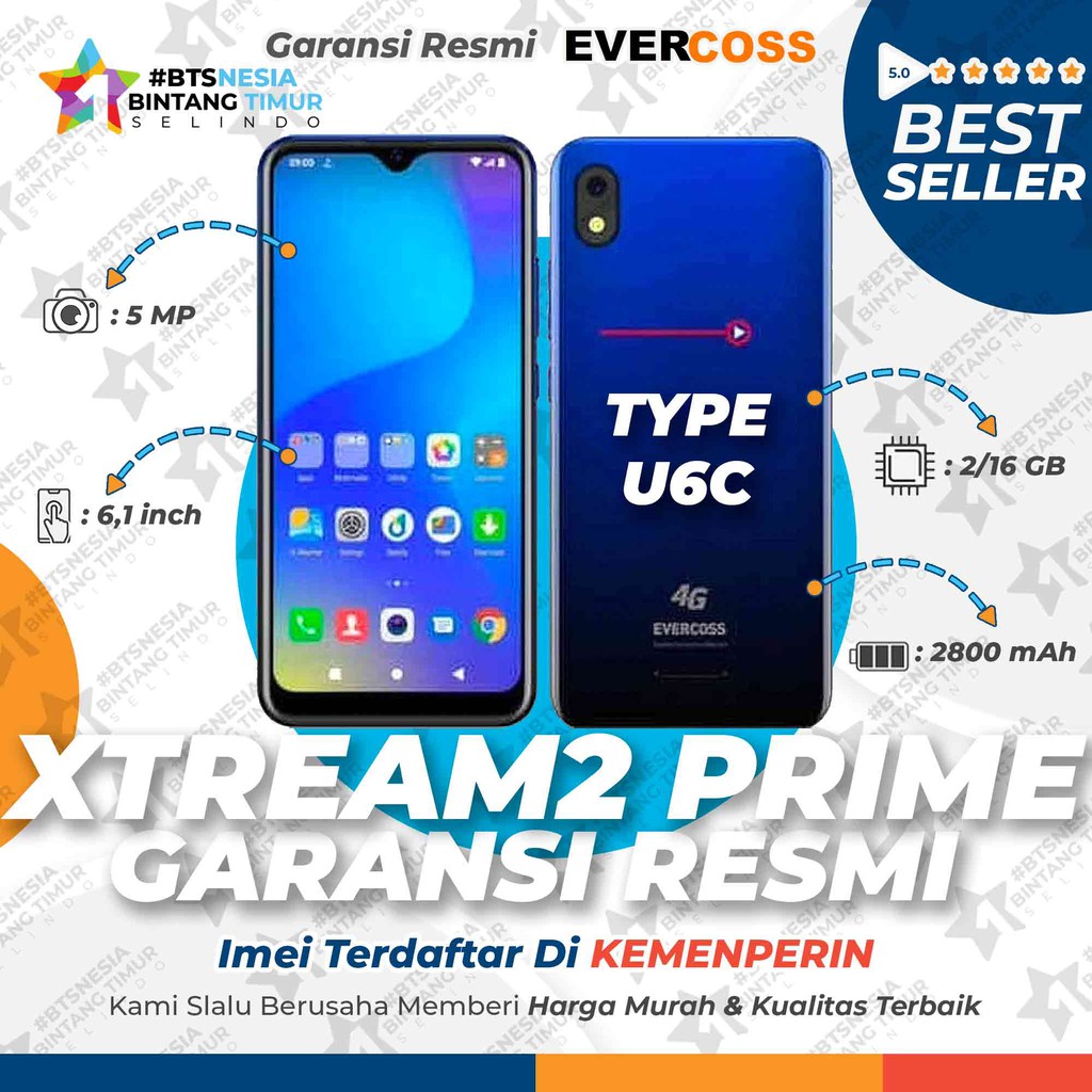 EVERCOSS XTREAM 2 PRIME U6C 2/16 GB GARANSI RESMI 1 TAHUN