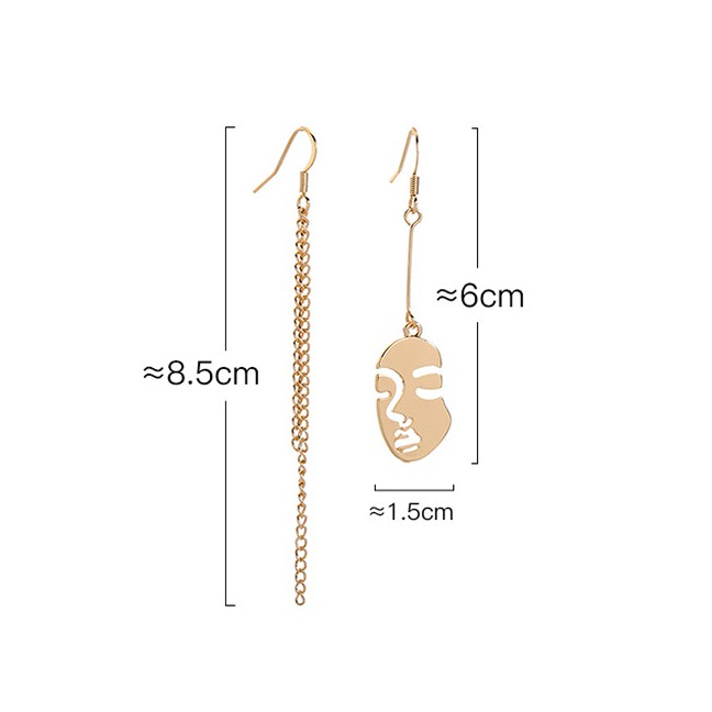 LRC Anting Gantung Fashion Gold Face Tassel Asymmetrical Earrings F94069